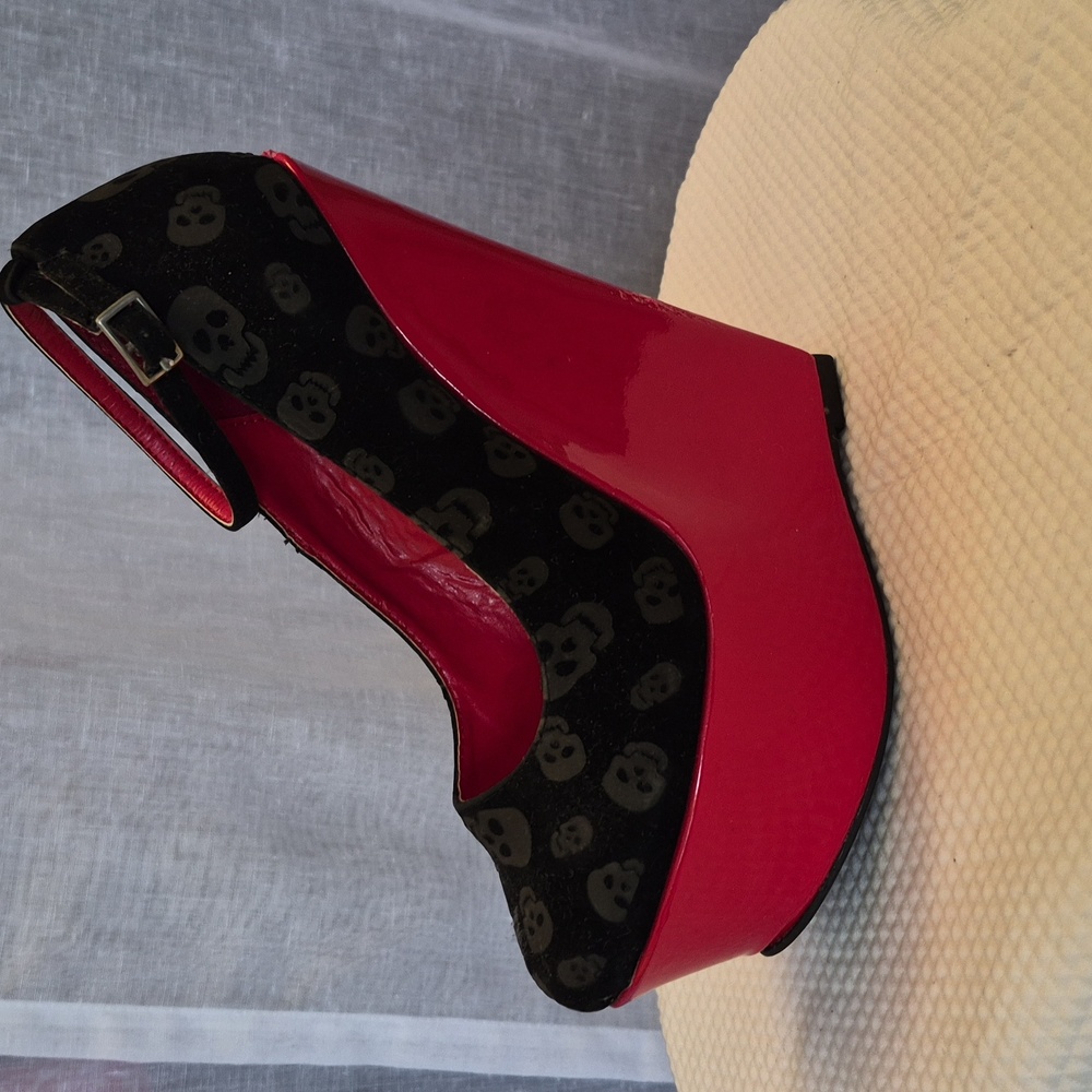 Black and red platform heels